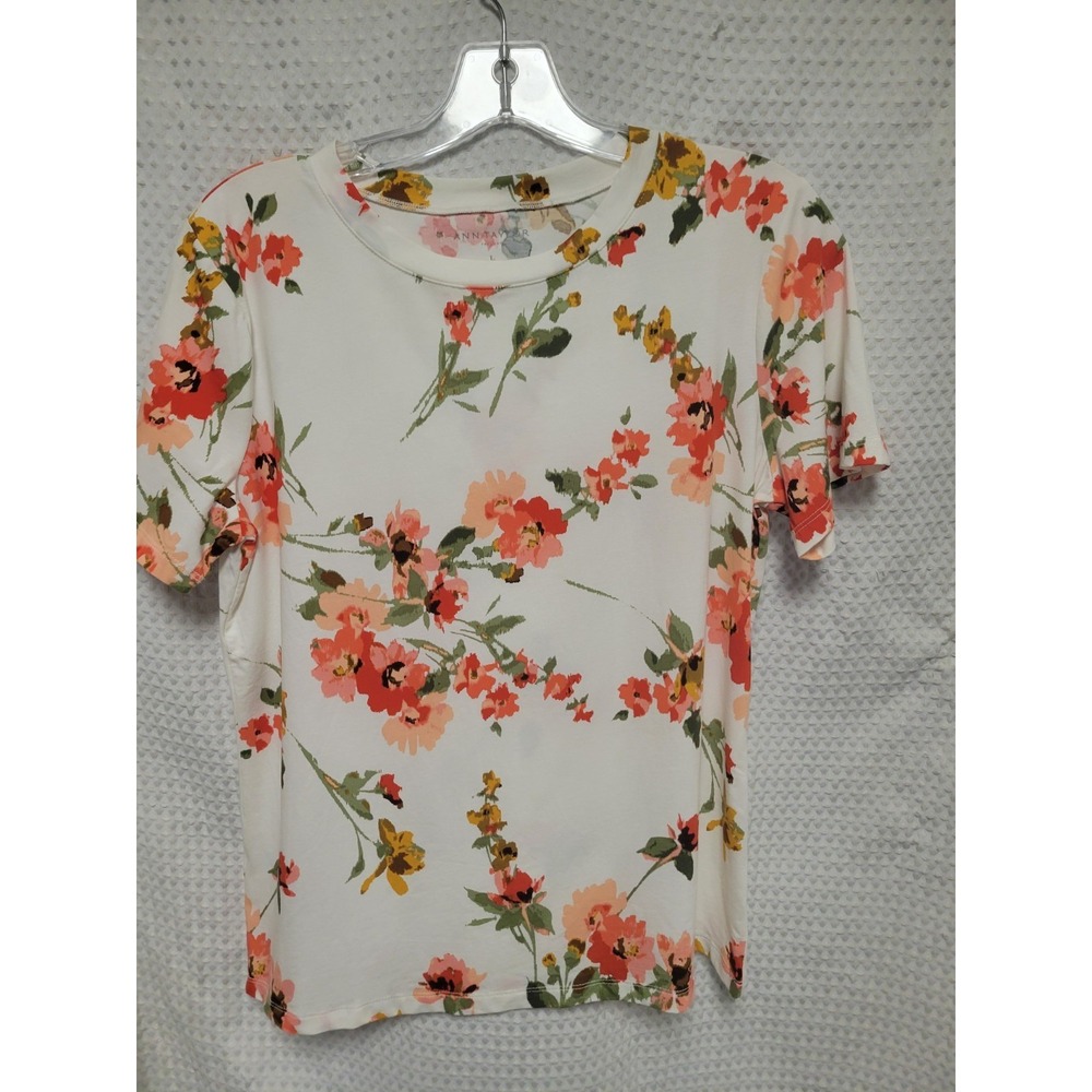 Women's Ann TaylorWhite Floral Print Tee Shirt Size L